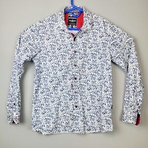 Barabas Long Sleeve Shirt~Men's Medium Slim Fit~Button Up~Blue White Floral EUC